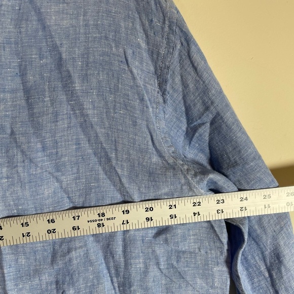 Pronto Uomo Mens XL LINEN Shirt Button Down Blue Long Sleeve Spread Collar Cool - Picture 8 of 13